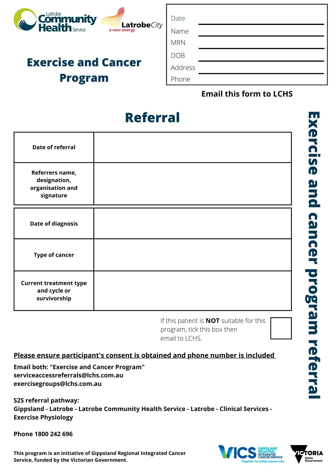 Exercise and Cancer Program Referral