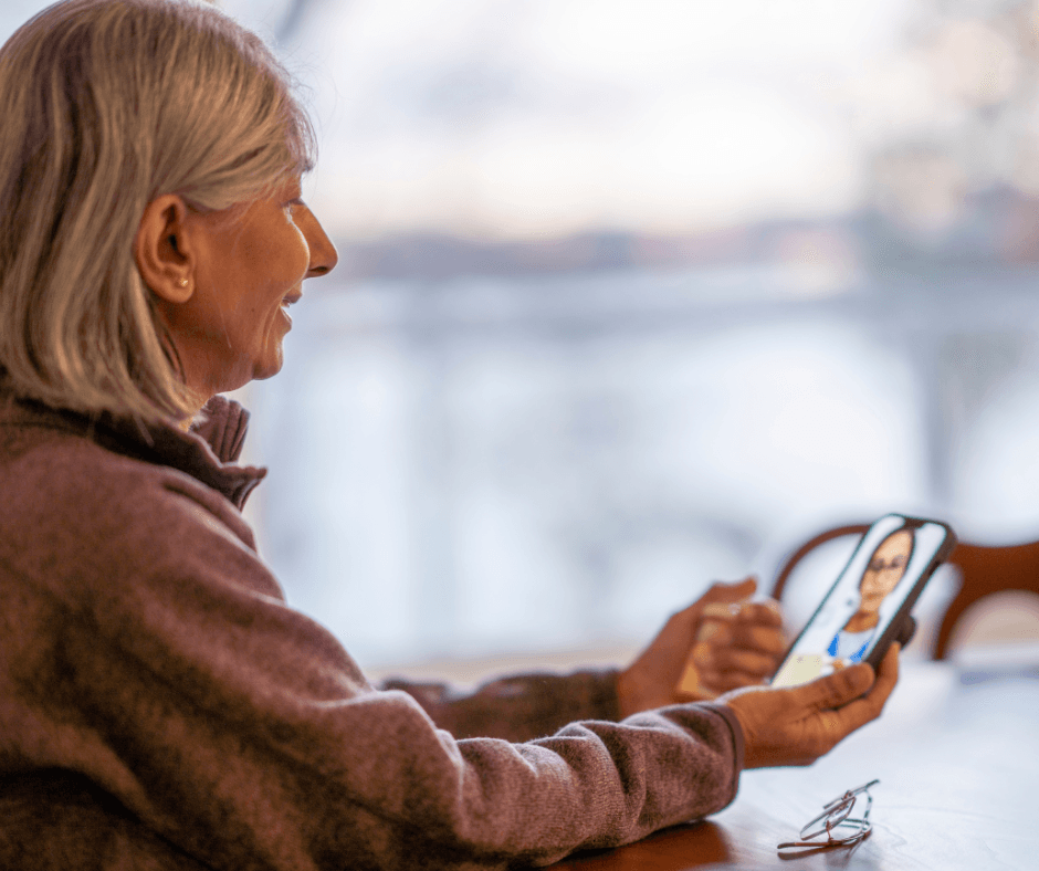 Lady using Phone for Telehealth Consult